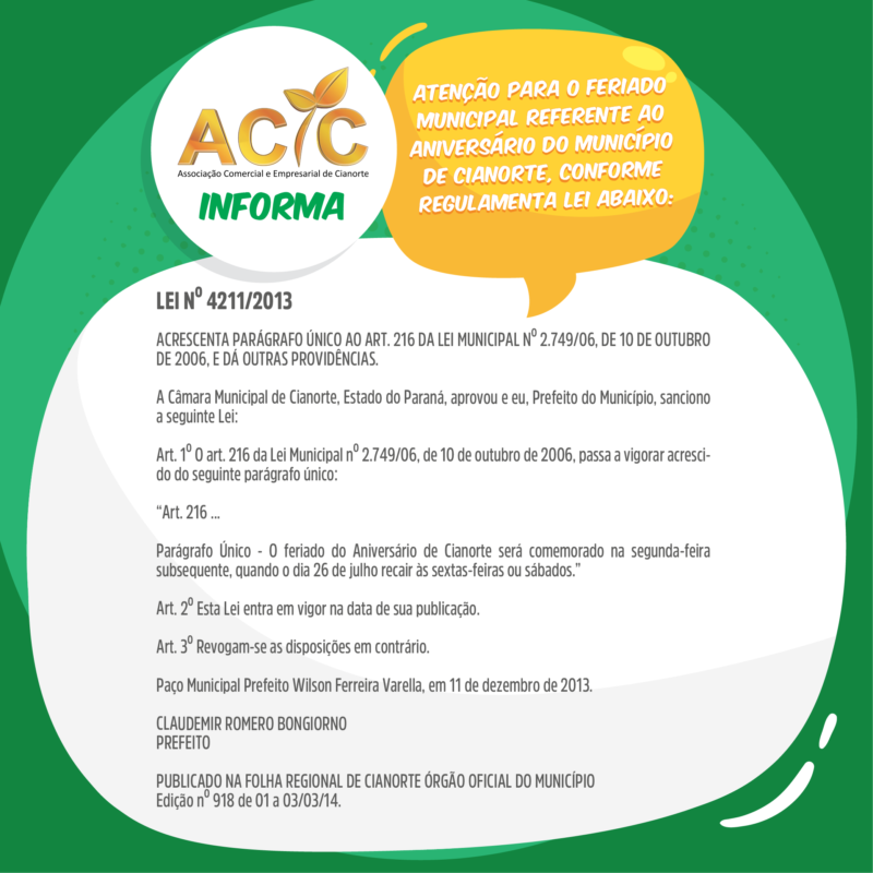 acic informa feriado