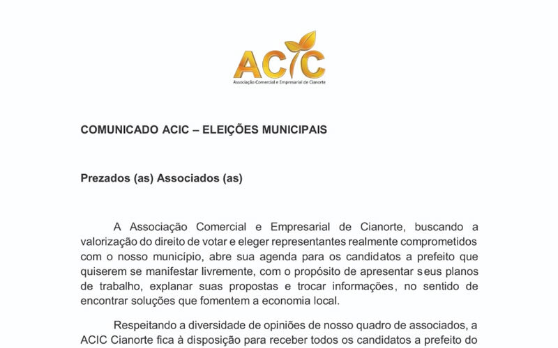 Comunicado ACIC - Eleições Municipais 18
