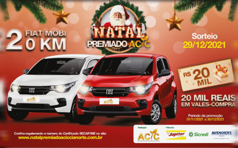 Dois Carros 0 Km na Promoção Natal Premiado da ACIC