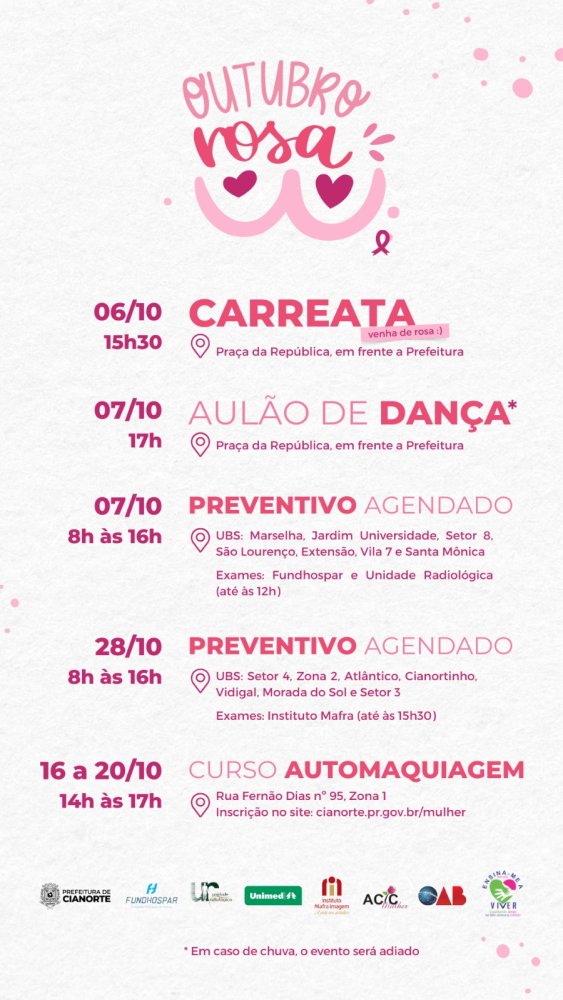 Aqui na ACIC você fica sabendo primeiro! Lançamento da programação OUTUBRO ROSA. 2