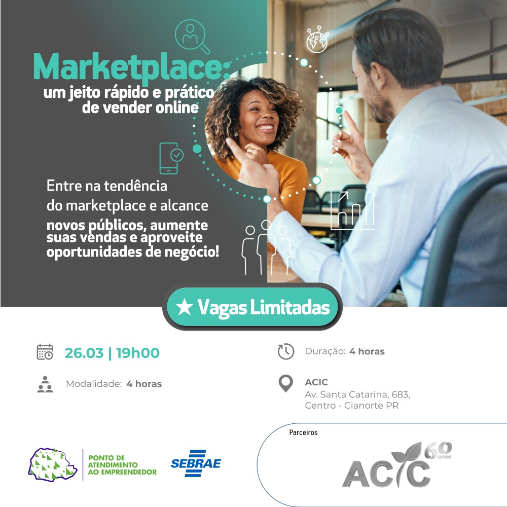 Aqui na ACIC você fica sabendo primeiro! Participe da Oficina Marketplace do Ponto de Atendimento! 2